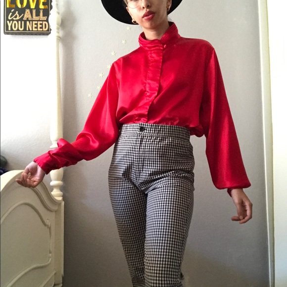Tops - Vintage satin red button down blouse